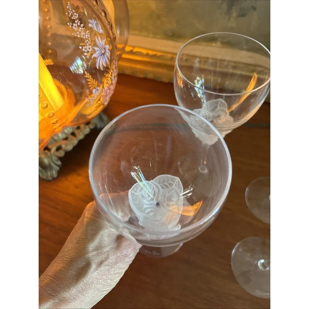 ONE Vintage Christian Dior 'Dior Rose' Frosted Crystal Wine Glass Discontinued